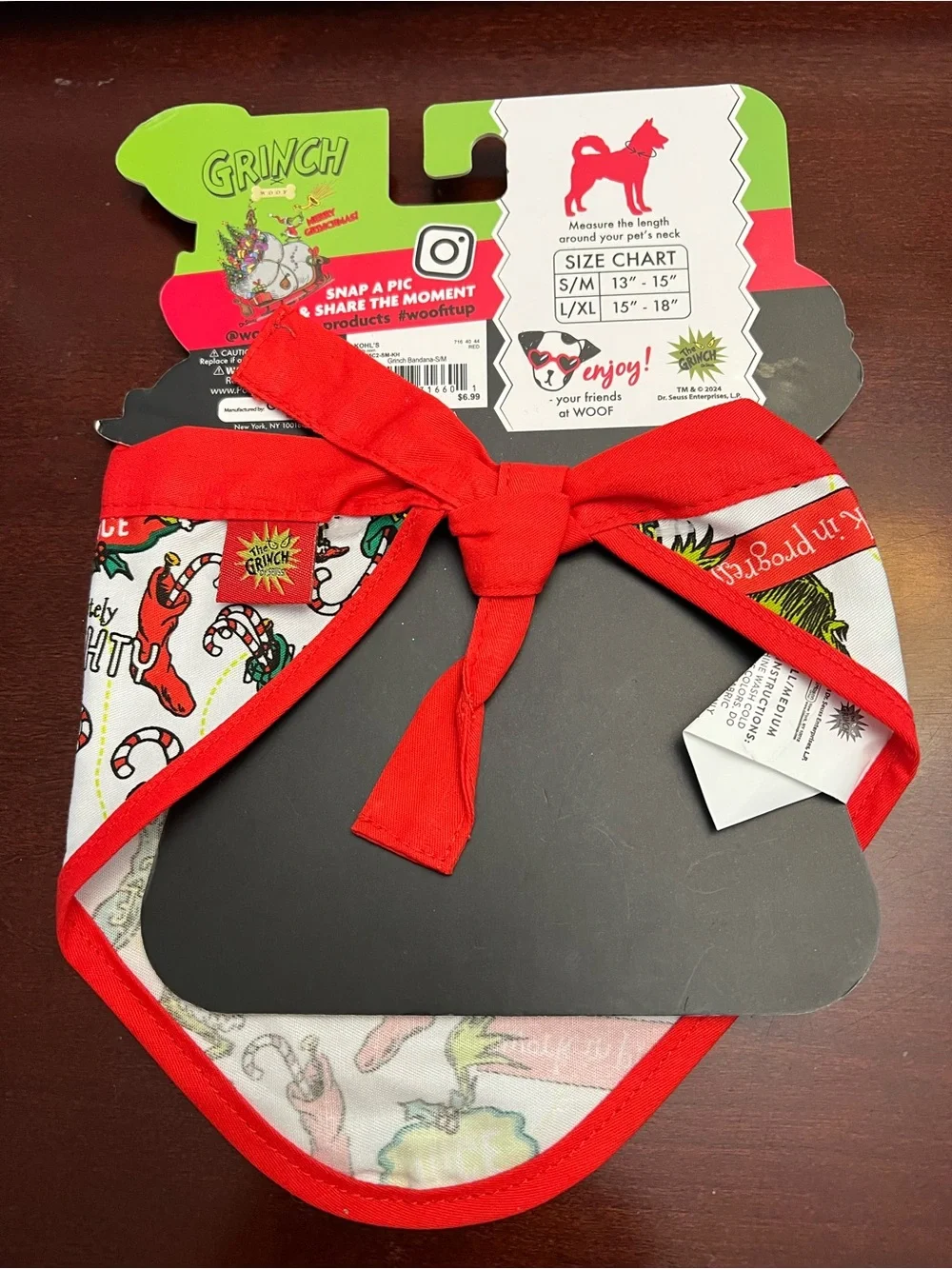 Grinch Pet Bandana for Dogs - Red Trim Holiday Bandana
